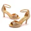 Bling Bling Gold Strass Knöchelriemen Abend Sandalen Damen 2025 7 cm Stilettos Peeptoes Sandaletten Hochhackige