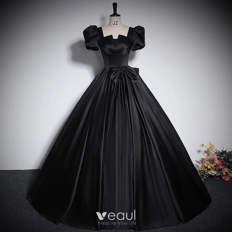 black fluffy prom dresses Halter Backless Black Tulle Prom Dresses, A-line Prom Dresses, Fluffy Prom  Dresses main image 1