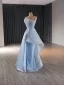 Fashion Sky Blue Beading Pearl Sequins Cascading Ruffles Prom Dresses 2024 Ball Gown Spaghetti Straps Sleeveless Backless Floor-Length / Long Prom Formal Dresses