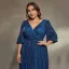 Sparkly Navy Blue Sequins Plus Size Evening Dresses 2025 A-Line / Princess V-Neck 3/4 Sleeve Floor-Length / Long Evening Party Formal Dresses