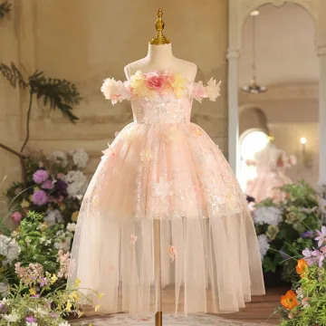 Bling Bling Blushing Pink Sequins Appliques Birthday Flower Girl Dresses 2025 Ball Gown Scoop Neck Short Sleeve Tea Length Tulle