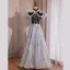 Fashion Sky Blue Glitter Rhinestone Prom Dresses 2023 A-Line / Princess Off-The-Shoulder Bow Short Sleeve Backless Floor-Length / Long Prom Formal Dresses
