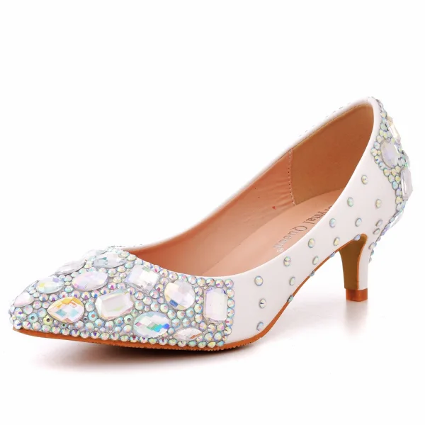 Scintillantes Blanche Multi-Couleurs Faux Diamant Chaussure De Mariée 2023 9 cm Talons Aiguilles À Bout Pointu Mariage Escarpins Talons Hauts