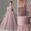 Chic / Beautiful Purple Pearl Prom Flower Girl Dresses 2022 Ball Gown Square Neckline Short Sleeve Backless Floor-Length / Long