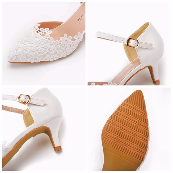 Élégant Blanche En Dentelle Fleur Chaussure De Mariée 2022 5 cm Talons Aiguilles À Bout Pointu Mariage Talons Hauts
