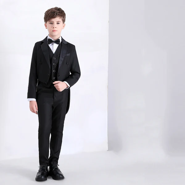 Fashion Black 6-piece Wedding Prom Boys Wedding Suits 2023 Coat Girdle Pants Shirt Tie Vest