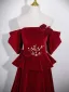 Vintage / Retro Burgundy Flower Velvet Mother Of The Bride Dresses 2026 A-Line / Princess Off-The-Shoulder Short Sleeve Backless Floor-Length / Long