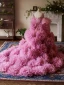 Exaggerated Fuchsia Cascading Ruffles Prom Dresses 2024 Ball Gown Off-The-Shoulder Puffy Short Sleeve Backless Chapel Train Prom Formal Dresses