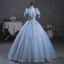 Fashion Sky Blue Beading Sequins Prom Dresses 2023 Ball Gown V-Neck Bow Short Sleeve Backless Floor-Length / Long Prom Formal Dresses