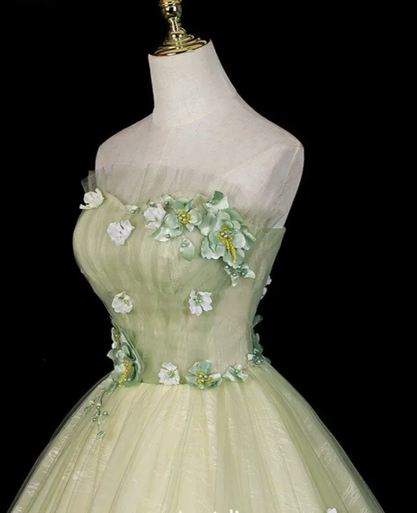 Blumenfee Salbeigrün Perle Applikationen Ballkleider 2026 Ballkleid Bandeau Ärmellos Rückenfreies Lange Festliche Kleider