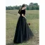 Elegant Black Prom Dresses 2022 A-Line / Princess Square Neckline Short Sleeve Backless Floor-Length / Long Formal Dresses