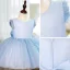 Modest / Simple Sky Blue Glitter Spotted Birthday Flower Girl Dresses 2022 Ball Gown Scoop Neck Short Sleeve Bow Short Flower Girl Dresses