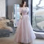Chic / Beautiful Lavender Rhinestone Prom Dresses 2022 A-Line / Princess Square Neckline Puffy Short Sleeve Backless Floor-Length / Long Formal Dresses