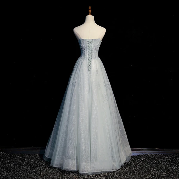 Charming Sage Green Beading Prom Dresses 2023 A-Line / Princess Off-The-Shoulder Bow Short Sleeve Backless Floor-Length / Long Formal Dresses