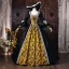 Vintage / Retro Medieval Black Halloween Lace Flower Printing Bow Prom Dresses 2026 Ball Gown Square Neckline Bell sleeves Floor-Length / Long Formal Dresses