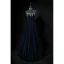Chic / Beautiful Navy Blue Rhinestone Velvet Prom Dresses 2024 A-Line / Princess Strapless Sleeveless Backless Floor-Length / Long Prom Formal Dresses
