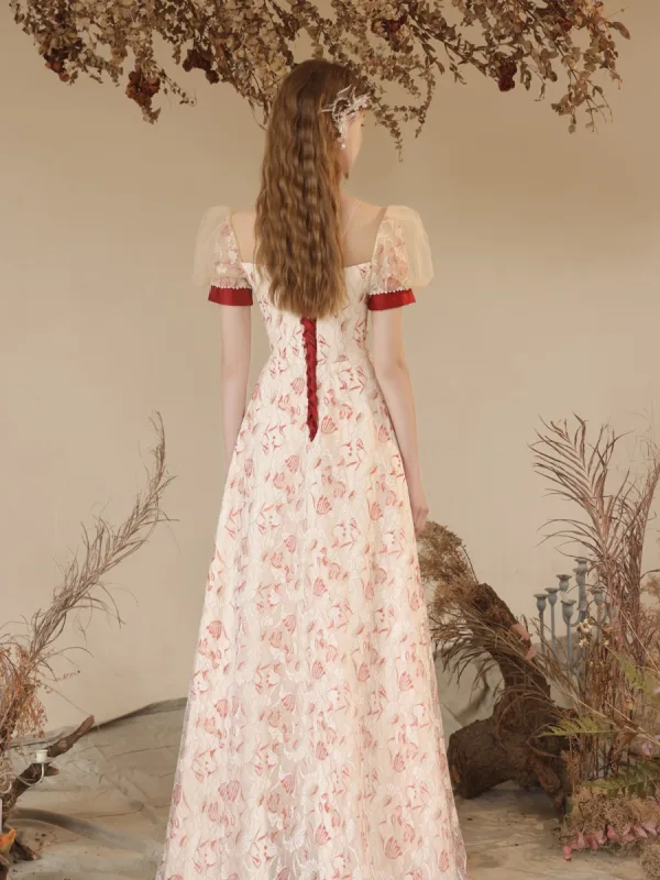 Mode Rouge Perle Noeud Paillettes Robe De Soirée 2023 Princesse Encolure Dégagée Gonflée Manches Courtes Dos Nu Longue Soirée Robe De Ceremonie