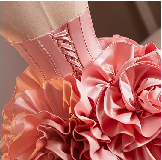 Lovely Candy Pink Beading Pearl Ruffle Flower Prom Dresses 2025 Ball Gown Strapless Sleeveless Backless Floor-Length / Long Prom Formal Dresses