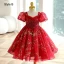 Chic / Beautiful Grey Star Sequins Short Flower Girl Dresses 2023 Square Neckline Short Sleeve Backless Prom Flower Girl Dresses