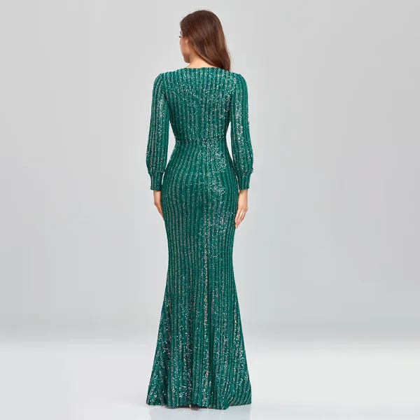 Sparkly Black Sequins Evening Dresses 2023 Trumpet / Mermaid V-Neck Long Sleeve Floor-Length / Long Evening Party Formal Dresses
