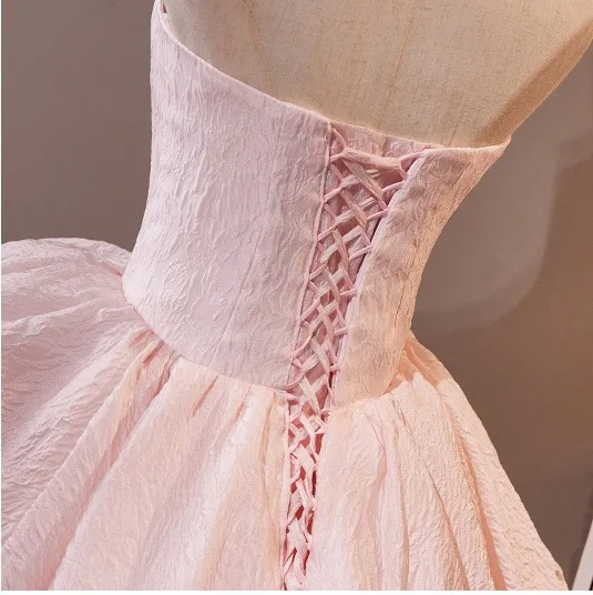 Fashion Blushing Pink Flower Prom Dresses 2024 Ball Gown Strapless Sleeveless Backless Sweep Train Prom Formal Dresses