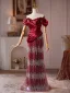Charming Burgundy Beading Tassel Prom Dresses 2026 Trumpet / Mermaid Off-The-Shoulder Short Sleeve Floor-Length / Long Formal Dresses