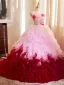 Fashion Blushing Pink Two Tone Appliques Cascading Ruffles Prom Dresses 2024 Ball Gown Strapless Sleeveless Backless Sweep Train Prom Formal Dresses