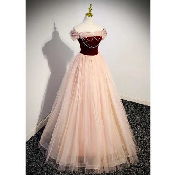 Chic / Beautiful Burgundy Rhinestone Tassel Prom Dresses 2023 2022 A-Line / Princess Off-The-Shoulder Sleeveless Backless Floor-Length / Long Prom Formal Dresses
