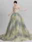 Fashion Flower Fairy Sage Green Appliques Prom Dresses 2024 A-Line / Princess Strapless Sleeveless Backless Sweep Train Prom Formal Dresses