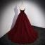 Charming Burgundy Prom Dresses 2023 Ball Gown Strapless Sleeveless Backless Sweep Train Prom Formal Dresses