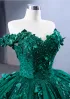 Luxury / Gorgeous Dark Green Handmade  Beading Sequins Appliques Prom Dresses 2023 Ball Gown Off-The-Shoulder Sleeveless Backless Court Train Prom Formal Dresses
