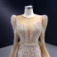 High-end Gold Handmade  Beading Pearl Rhinestone Sequins Wedding Dresses 2023 Trumpet / Mermaid Scoop Neck Long Sleeve Court Train Wedding