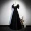 Elegant Black Evening Dresses  2023 A-Line / Princess Square Neckline Bow Puffy Short Sleeve Backless Floor-Length / Long Evening Party Formal Dresses