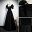 Elegant Black Evening Dresses  2023 A-Line / Princess Square Neckline Bow Puffy Short Sleeve Backless Floor-Length / Long Evening Party Formal Dresses