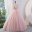 Charmant Rougissant Rose Perlage Noeud Paillettes Robe De Bal 2023 Robe Boule V-Cou Manches Courtes Dos Nu Longue Promo Robe De Ceremonie
