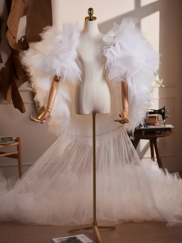Éthéré Blanche Volants Fait main Soirée Tulle châle 2026