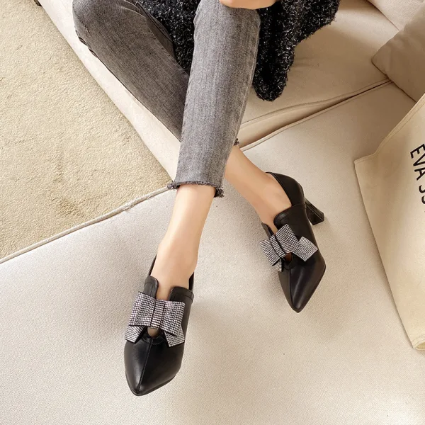 Mode Aprikos / Beige Casual Rhinestone Rosett Damskor 2022 7 cm Stilettklackar Spetsiga Damskor Högklackade