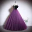 Vintage / Retro Purple Sequins Rhinestone Prom Dresses 2023 Ball Gown Off-The-Shoulder Short Sleeve Backless Floor-Length / Long Prom Formal Dresses