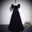 Vintage / Retro Navy Blue Rhinestone Velvet Prom Dresses 2023 A-Line / Princess Square Neckline Short Sleeve Backless Floor-Length / Long Prom Formal Dresses