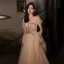 Bling Bling Charmant Champagne Paillettes Robe De Bal 2022 Princesse Encolure Carrée Manches Courtes Dos Nu Longue Robe De Ceremonie