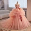 Charmant Rosa Applikationen Fallende Rüsche Ballkleider 2023 Ballkleid Bandeau Ärmellos Rückenfreies Hof-Schleppe Ball Festliche Kleider