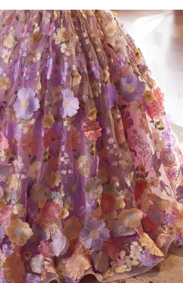 Flower Fairy Lavender Lace Flower Birthday Flower Girl Dresses 2024 Ball Gown Scoop Neck Cap Sleeves Backless Floor-Length / Long