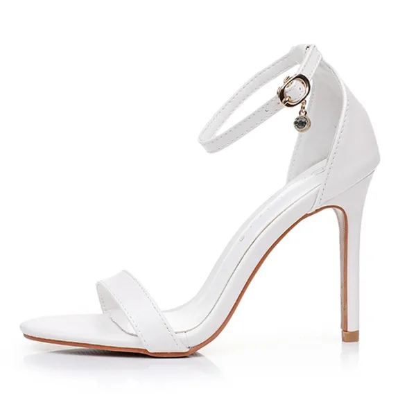 Minimaliste Blanche 10 cm Talons Aiguilles Bride Cheville Chaussure De Mariée 2025 Mariage Talons Hauts Sandales Peep Toes / Bout Ouvert Chaussure De Mariée