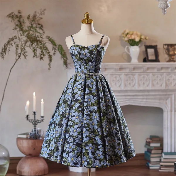 Flower Fairy Black Printing Knee-Length Homecoming Graduation Dresses 2024 A-Line Straps Flower Fairy Black Printing Knee-Length Homecoming Graduation Dresses 2024 A-Line Straps