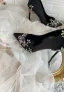 Chic / Belle Noire Faux Diamant Promo Escarpins 2024 Satin 10 cm Talons Aiguilles À Bout Pointu Escarpins Talons Hauts