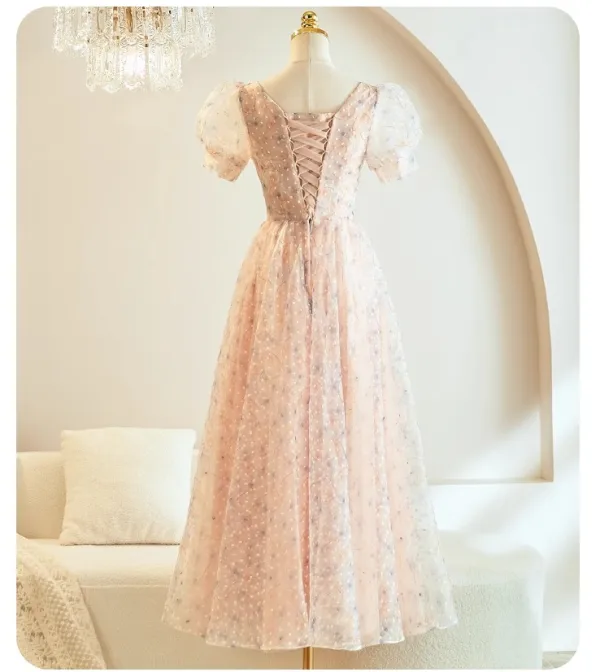 Chic / Beautiful Blushing Pink Beading Bridesmaid Dresses 2023 A-Line / Princess Short Sleeve Backless Sash Floor-Length / Long Bridesmaid Dresses