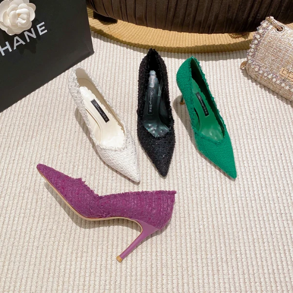 Fashion Black Evening Party Pumps 2023 Leather 8 cm Stiletto Heels Pointed Toe Pumps High Heels