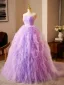 Chic / Beautiful Lavender Cascading Ruffles Prom Dresses 2024 Ball Gown Strapless Sleeveless Backless Floor-Length / Long Prom Formal Dresses