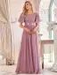 Vintage / Retro Navy Blue Lace Flower Sequins Prom Dresses 2023 A-Line / Princess Scoop Neck Short Sleeve Floor-Length / Long Prom Formal Dresses