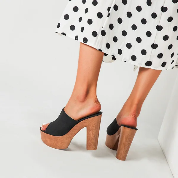 Chic / Beautiful Navy Blue Summer Street Wear Womens Sandals 2022 11 cm Thick Heels Open / Peep Toe Sandals High Heels